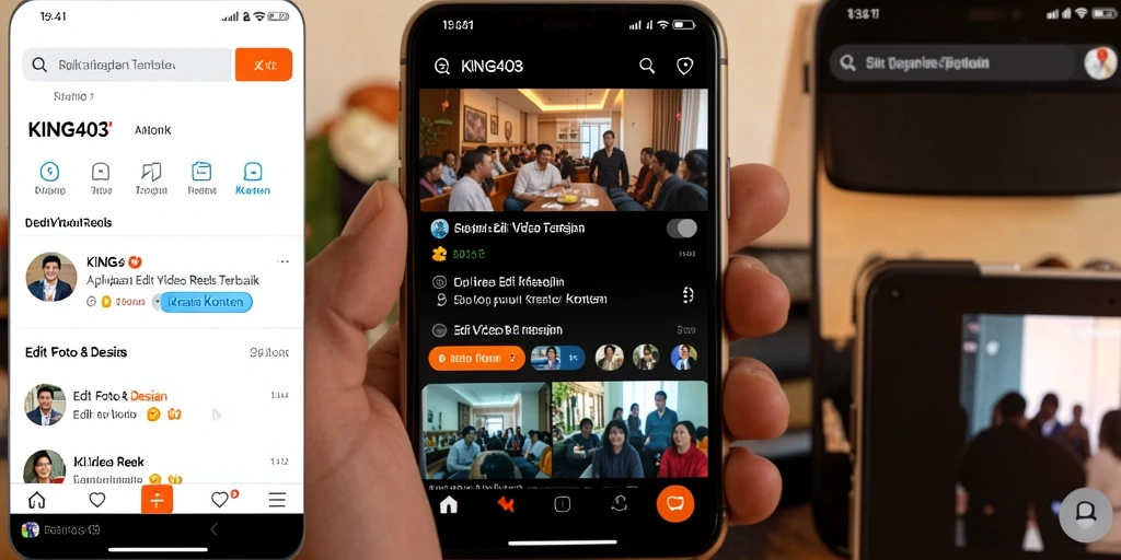 Tampilan antarmuka KING403 saat mengedit video Reels dengan berbagai fitur.