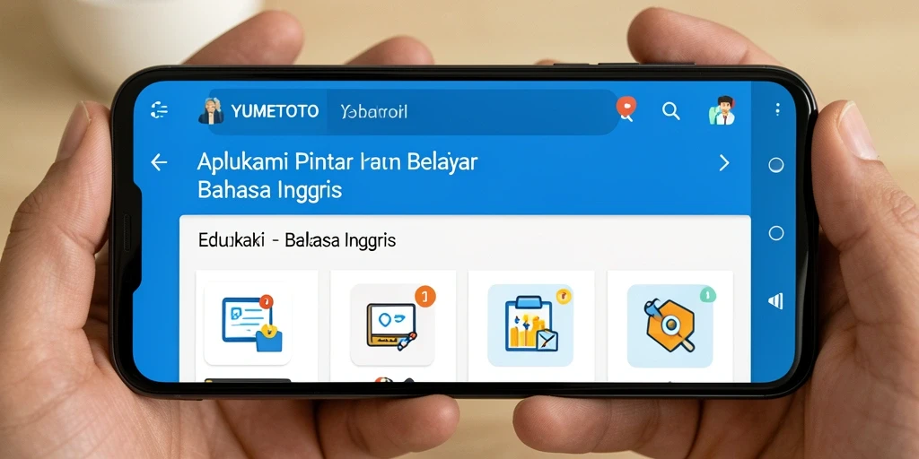 Antarmuka intuitif YUMETOTO untuk belajar bahasa Inggris.